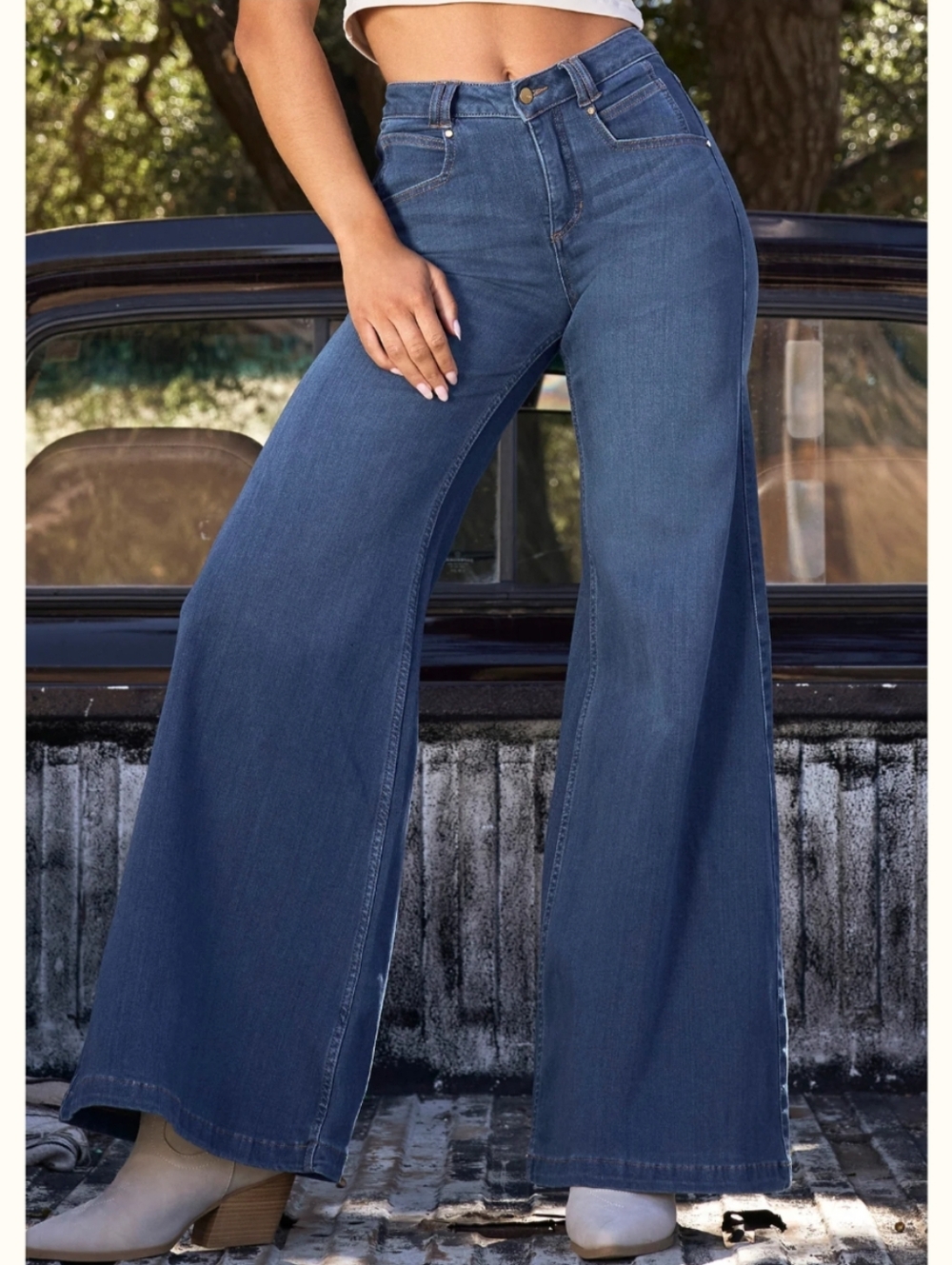 POPFLEX High-Rise Ultra Wide Leg Jeans in Medium Blue Regular Inseam